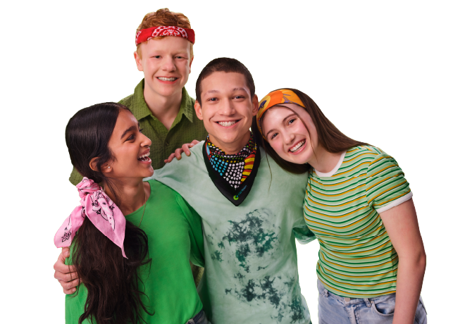 four young people people standing together wearing bandannas