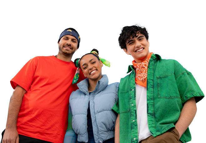 3 people wearing Canteen bandannas smiling