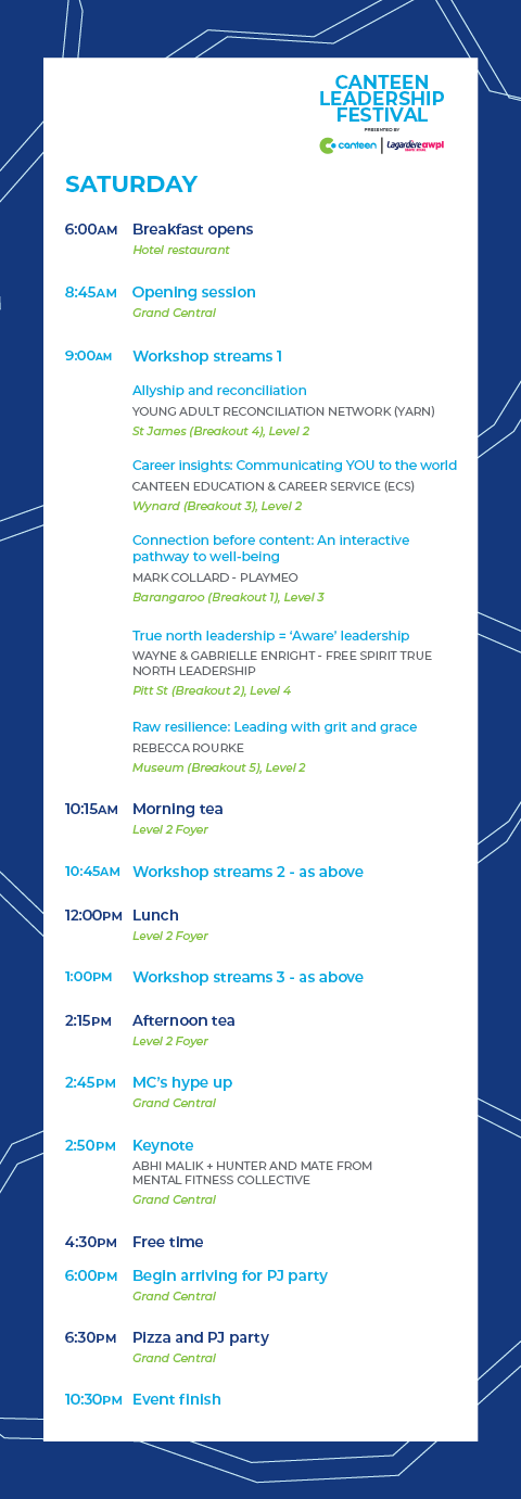 leadership festival schedule saturday