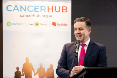 health minister mark bulter speaking at the August 2024 cancer hub funding annoucement